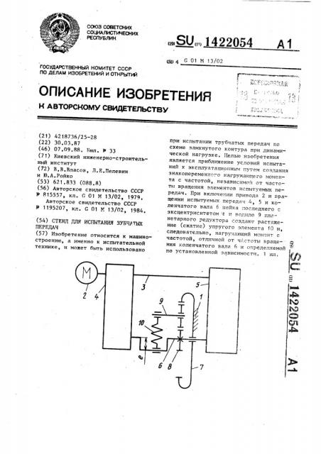 Стенд для испытания зубчатых передач (патент 1422054)