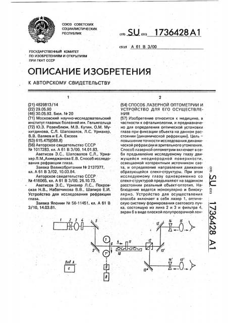 Способ лазерной оптометрии и устройство для его осуществления (патент 1736428)