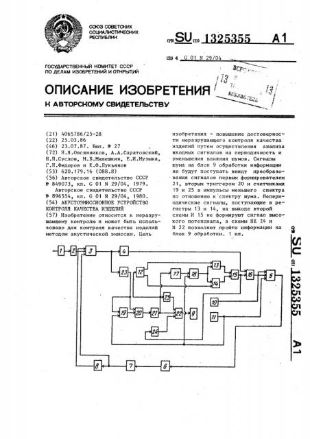 Акустоэмиссионное устройство контроля качества изделий (патент 1325355)