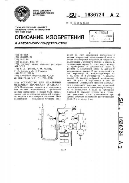 Устройство для измерения объемной прочности жидкости (патент 1636724)