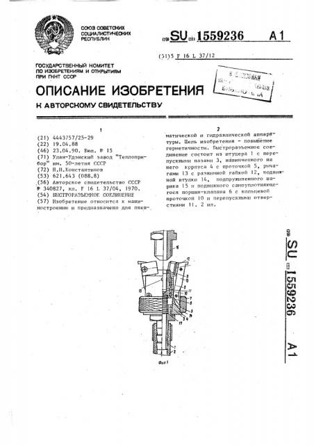 Быстроразъемное соединение (патент 1559236)