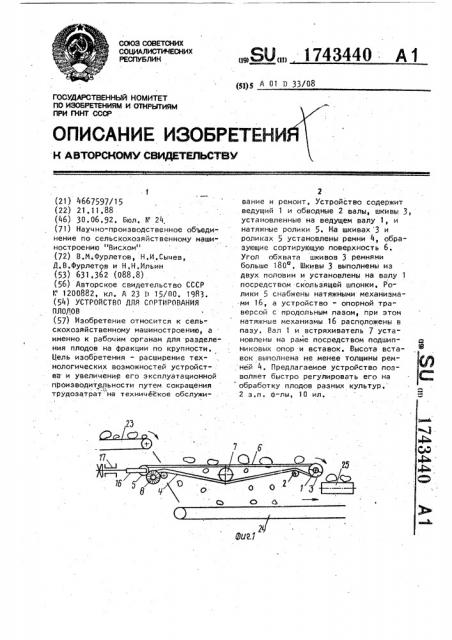 Устройство для сортирования плодов (патент 1743440)