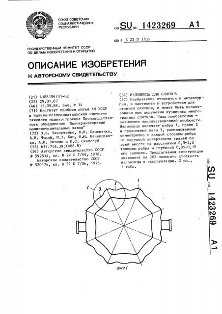 Изложница для слитков (патент 1423269)