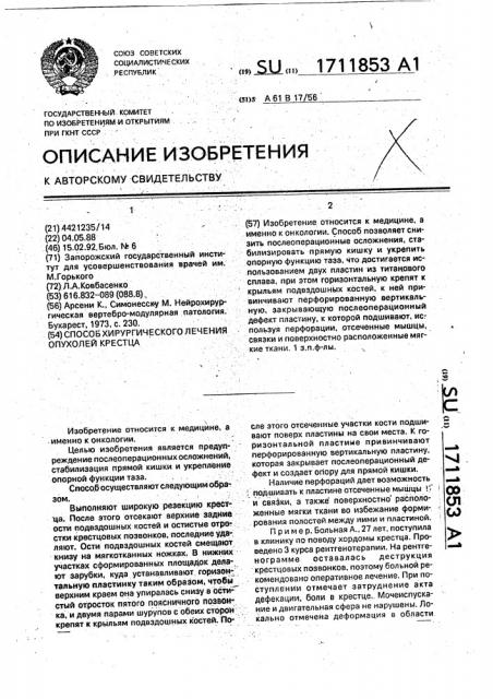 Способ хирургического лечения опухолей крестца (патент 1711853)
