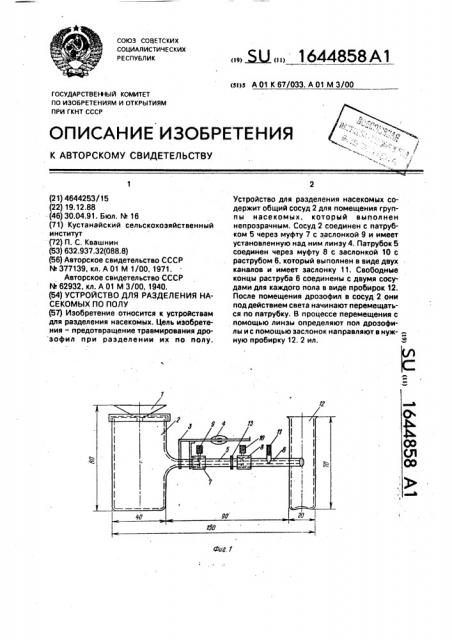 Устройство для разделения насекомых по полу (патент 1644858)
