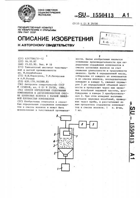 Способ определения содержания компонентов в двухкомпонентной смеске хлопковых волокон с разной линейной плотностью компонентов (патент 1550413)