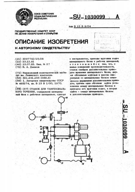 Станок для тангециального точения (патент 1030099)