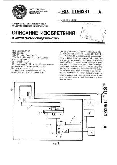 Манипулятор изношенного изделия для напыления на него покрытия (патент 1186281)