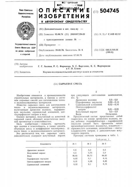 Сырьевая смесь (патент 504745)