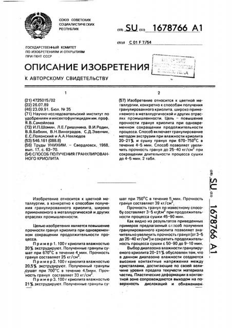 Способ получения гранулированного криолита (патент 1678766)