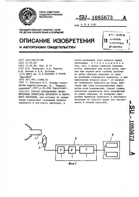 Способ определения промежуточных припусков чернового и чистового проходов (патент 1085673)