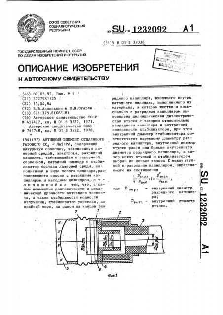 Активный элемент отпаянного газового со @ -лазера (патент 1232092)