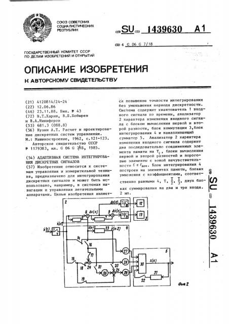 Адаптивная система интегрирования дискретных сигналов (патент 1439630)