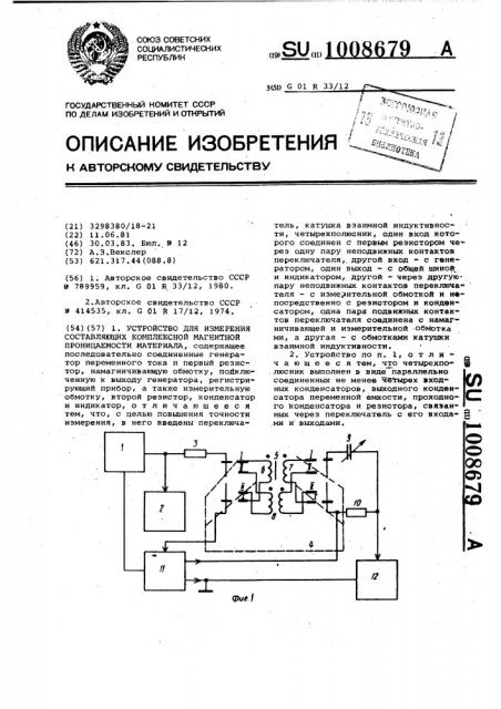 Устройство для измерения составляющих комплексной магнитной проницаемости материала (патент 1008679)