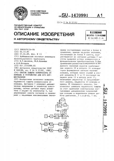 Способ защиты компрессора от помпажа и устройство для его осуществления (патент 1470991)