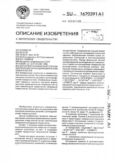 Интерференционный способ контроля вогнутых цилиндрических поверхностей (патент 1670391)