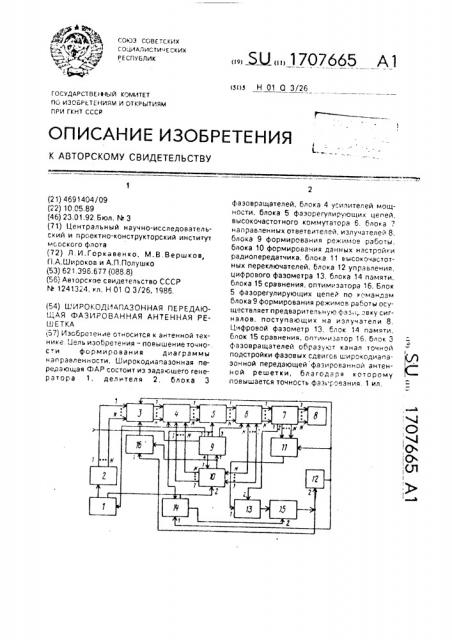 Широкодиапазонная передающая фазированная антенная решетка (патент 1707665)