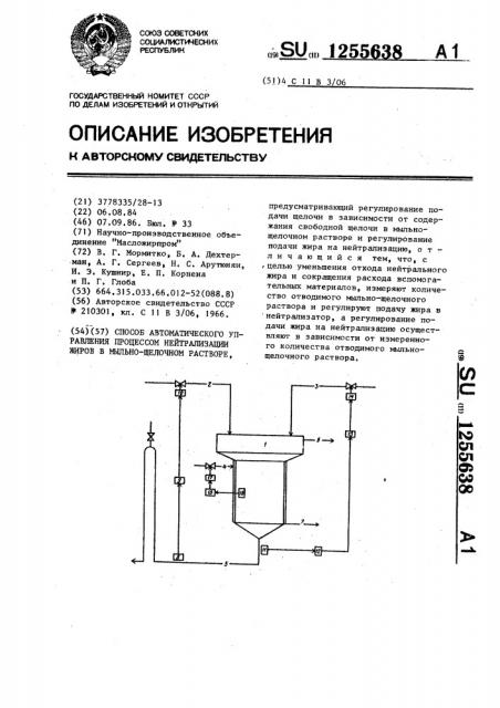 Способ автоматического управления процессом нейтрализации жиров в мыльно-щелочном растворе (патент 1255638)