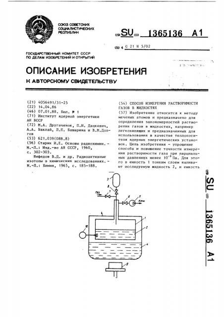 Способ измерения растворимости газов в жидкостях (патент 1365136)