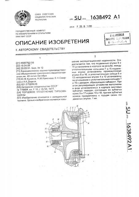 Торцовое уплотнение турбомашины (патент 1638492)