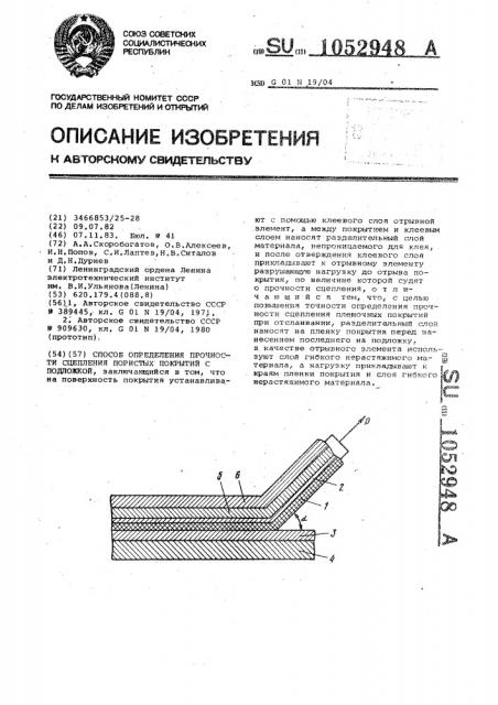 Способ определения прочности сцепления пористых покрытий с подложкой (патент 1052948)