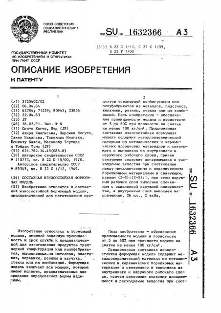 Составная износостойкая формующая модель (патент 1632366)