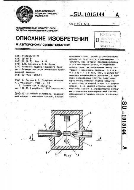 Струйный усилитель (патент 1015144)