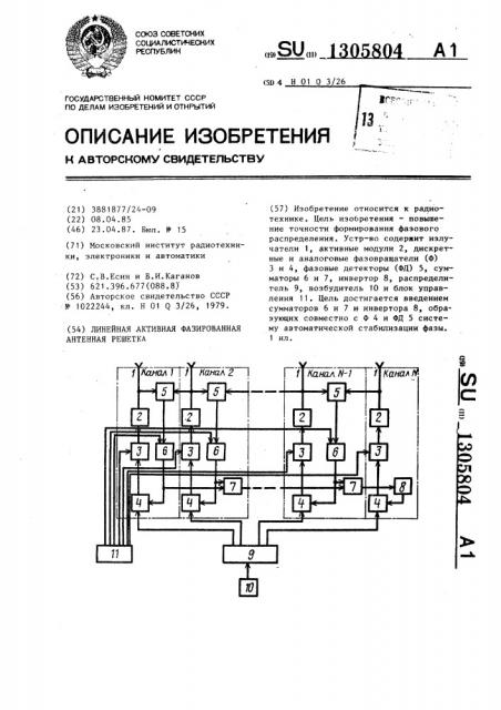 Линейная активная фазированная антенная решетка (патент 1305804)