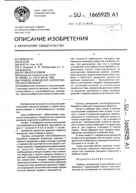 Привод шпинделей хлопкоуборочного барабана (патент 1665925)