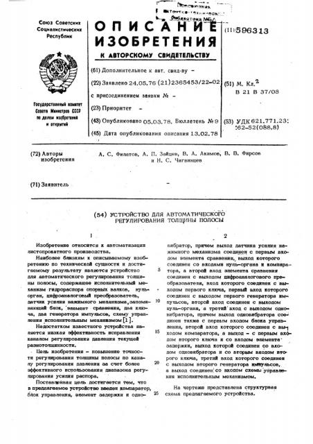 Устройство для автоматического регулирования толщины полосы (патент 596313)