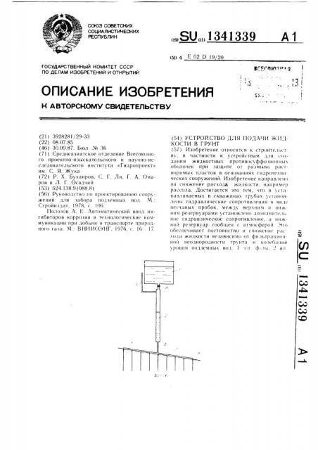 Устройство для подачи жидкости в грунт (патент 1341339)