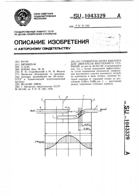 Глушитель шума выхлопа для двигателя внутреннего сгорания (патент 1043329)