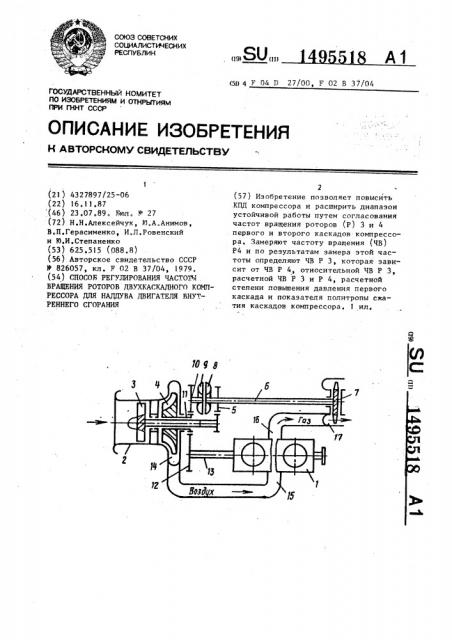 Способ регулирования частоты вращения роторов двухкаскадного компрессора для наддува двигателя внутреннего сгорания (патент 1495518)