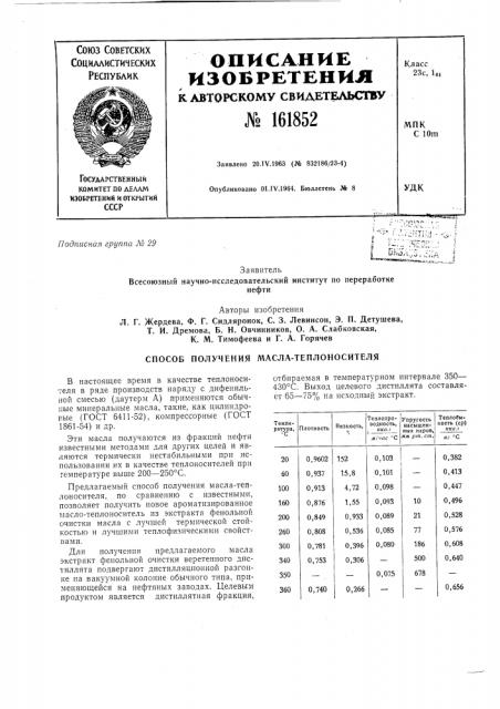 Способ получения л\асла-теплоносителя (патент 161852)