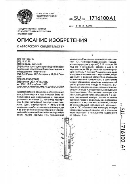 Скважинная камера для клапана (патент 1716100)