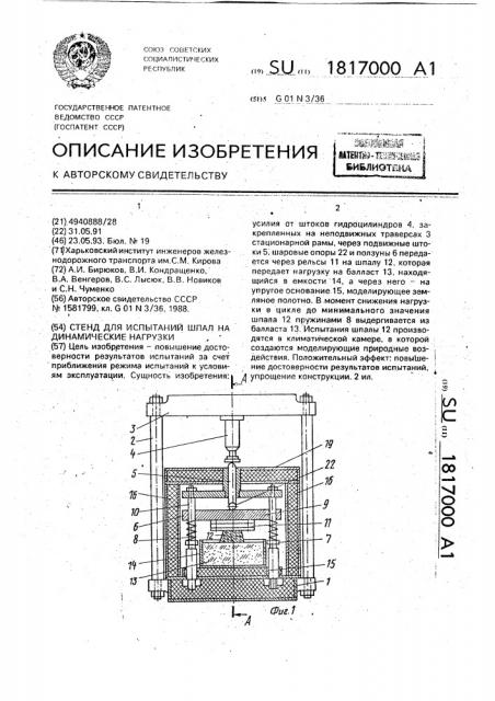 Стенд для испытаний шпал на динамические нагрузки (патент 1817000)