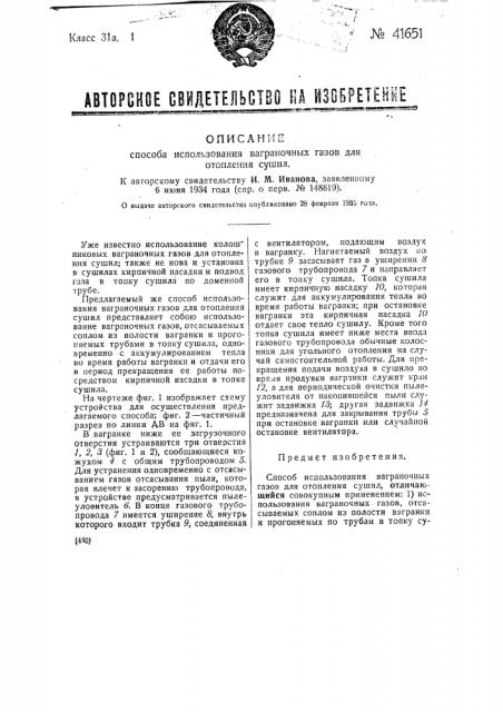 Способ использования ваграночных газов для отопления сушил (патент 41651)