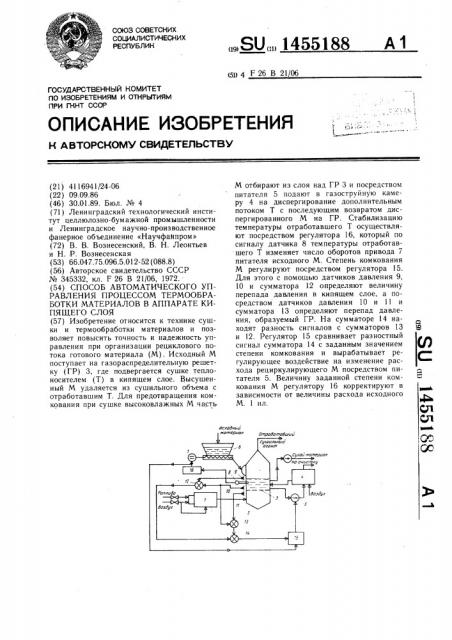 Способ автоматического управления процессом термообработки материалов в аппарате кипящего слоя (патент 1455188)