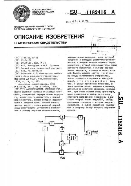 Формирователь конечной разности первого порядка огибающей сигнала (патент 1182416)