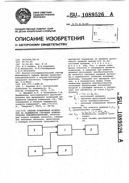 Способ ускоренных испытаний на надежность струнных измерительных преобразователей (патент 1089526)