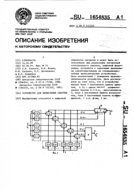 Устройство для вычисления свертки (патент 1654835)