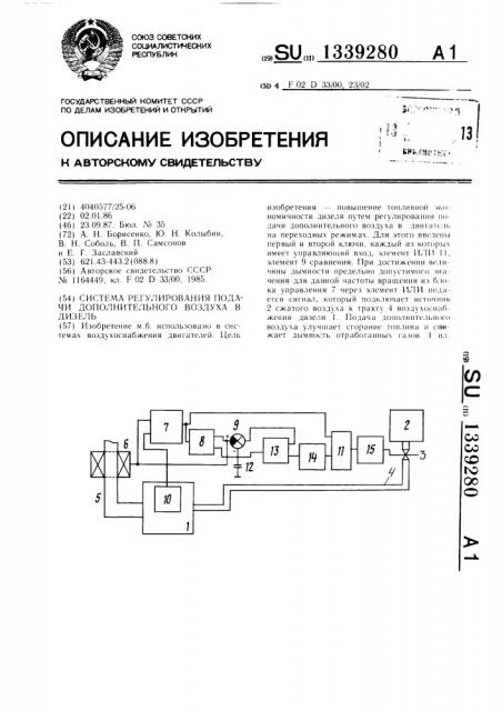 Система регулирования подачи дополнительного воздуха в дизель (патент 1339280)