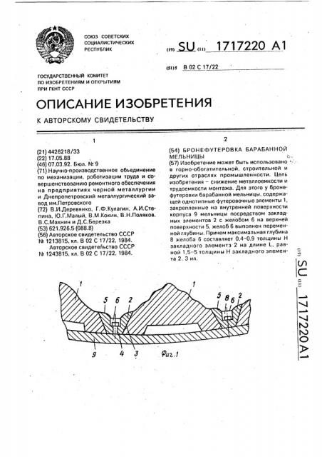 Бронефутеровка барабанной мельницы (патент 1717220)