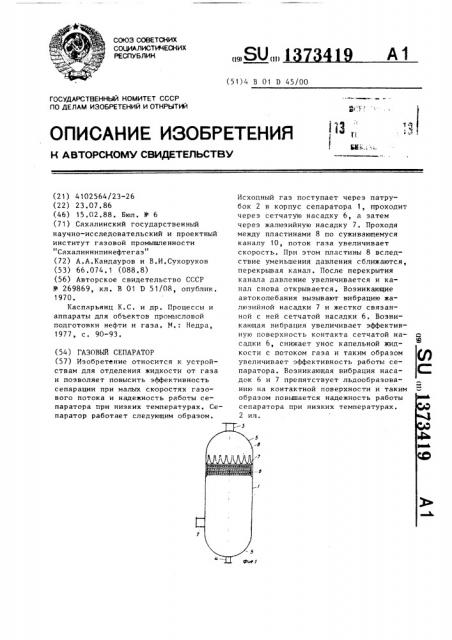 Газовый сепаратор (патент 1373419)