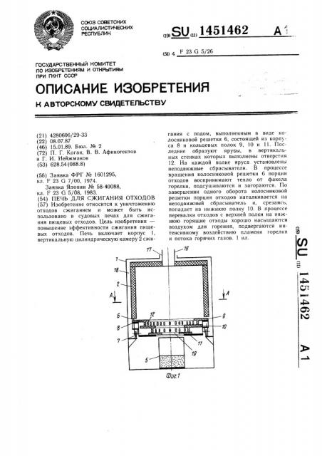 Печь для сжигания отходов (патент 1451462)