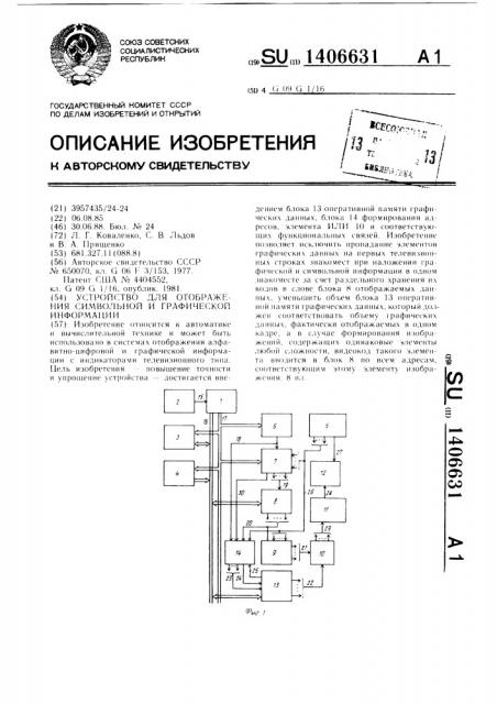 Устройство для отображения символьной и графической информации (патент 1406631)