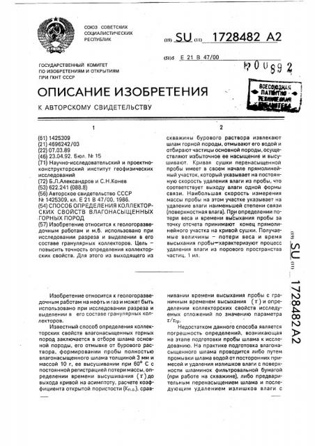 Способ определения коллекторских свойств влагонасыщенных горных пород (патент 1728482)