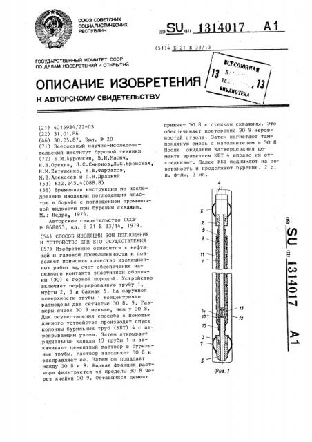 Способ изоляции зон поглощения и устройство для его осуществления (патент 1314017)