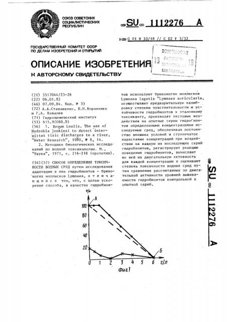 Способ определения токсичности водных сред (патент 1112276)