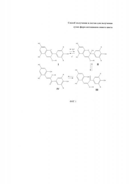 Способ получения и состав для получения сухих форм антоцианов синего цвета (патент 2639291)